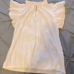 High collar, white, business casual blouse